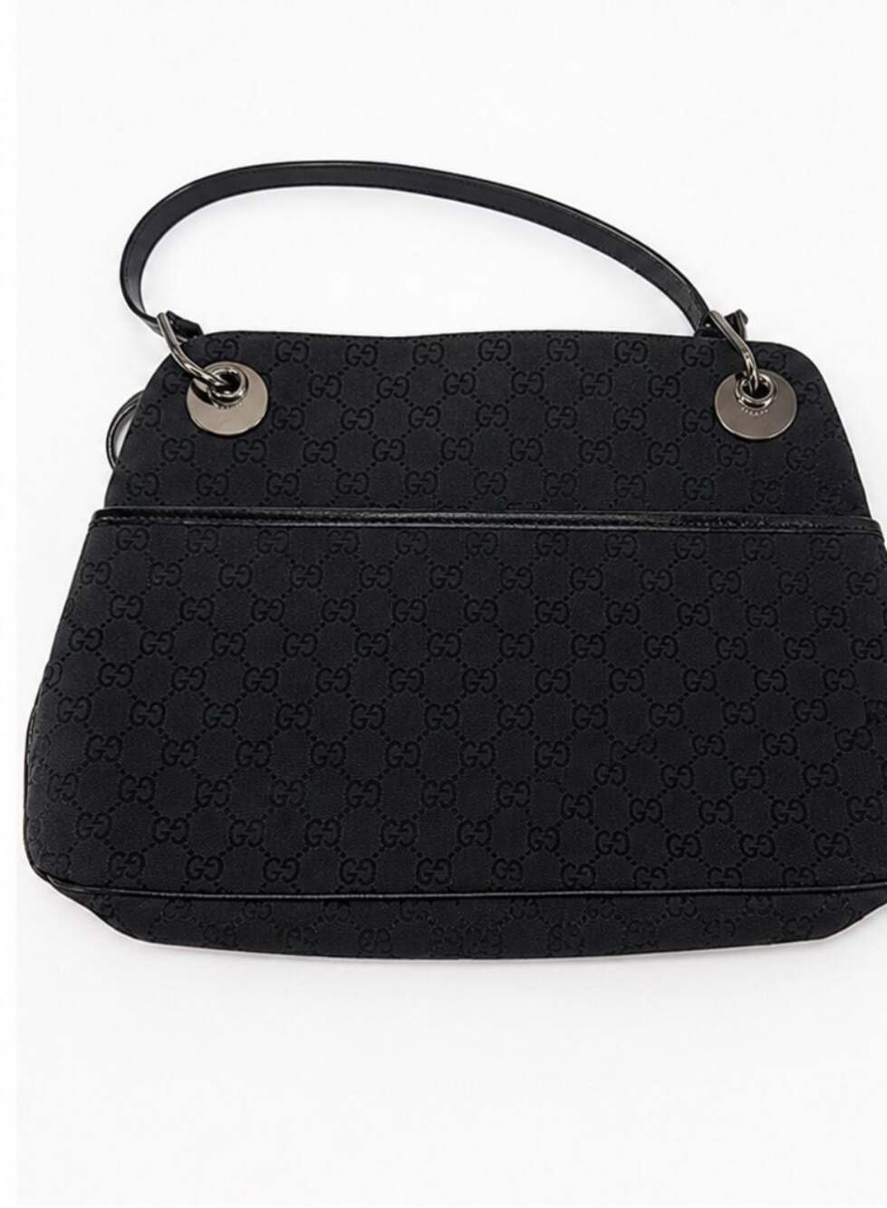 Authentic Gucci Eclipse Medium GG Canvas Shoulder Bag in Black